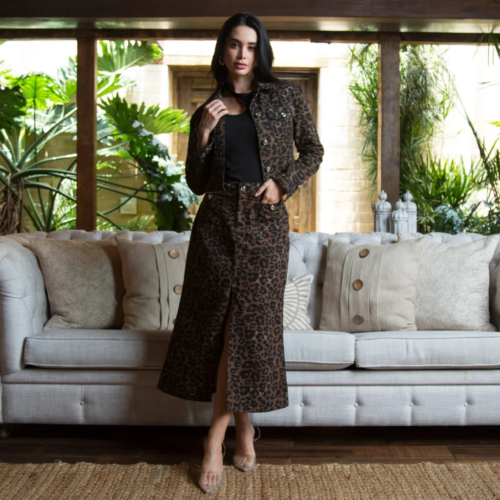 Falda Larga Slim Animal Print Midi Gadiel