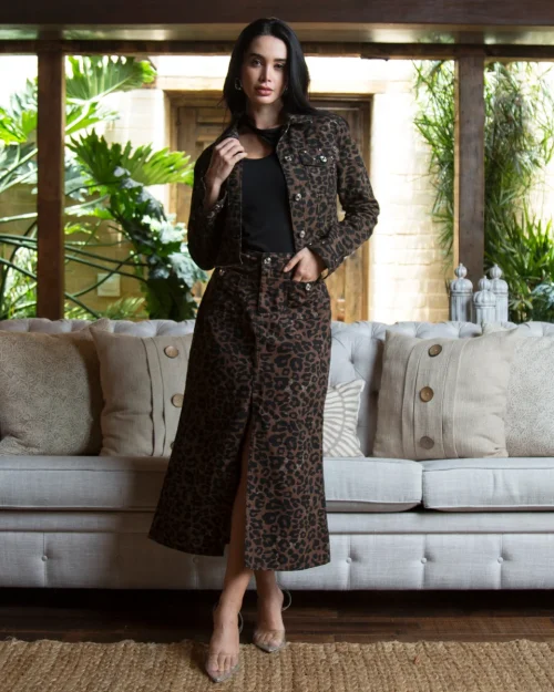 Falda Larga Slim Animal Print Midi Gadiel