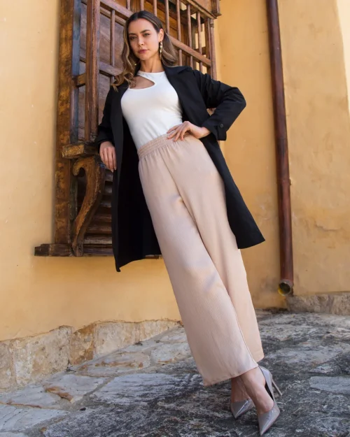 Pantalon Wide Leg Pretina Encauchada Rannys