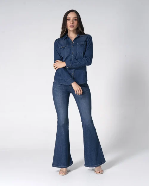 Blusa Denim Slim Cuello Camisero Angela