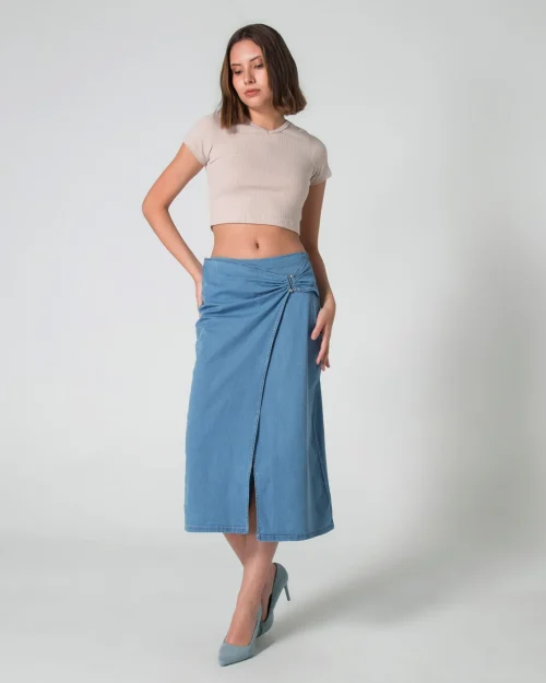 Falda Denim Larga Midi Blue