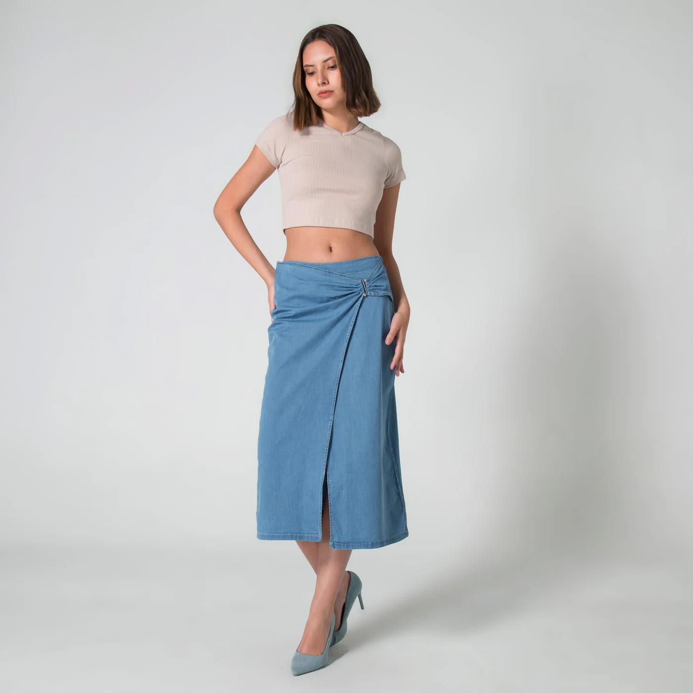 Falda Denim Larga Midi Blue