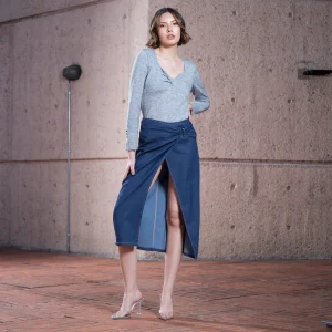 Falda Denim Larga Midi Red