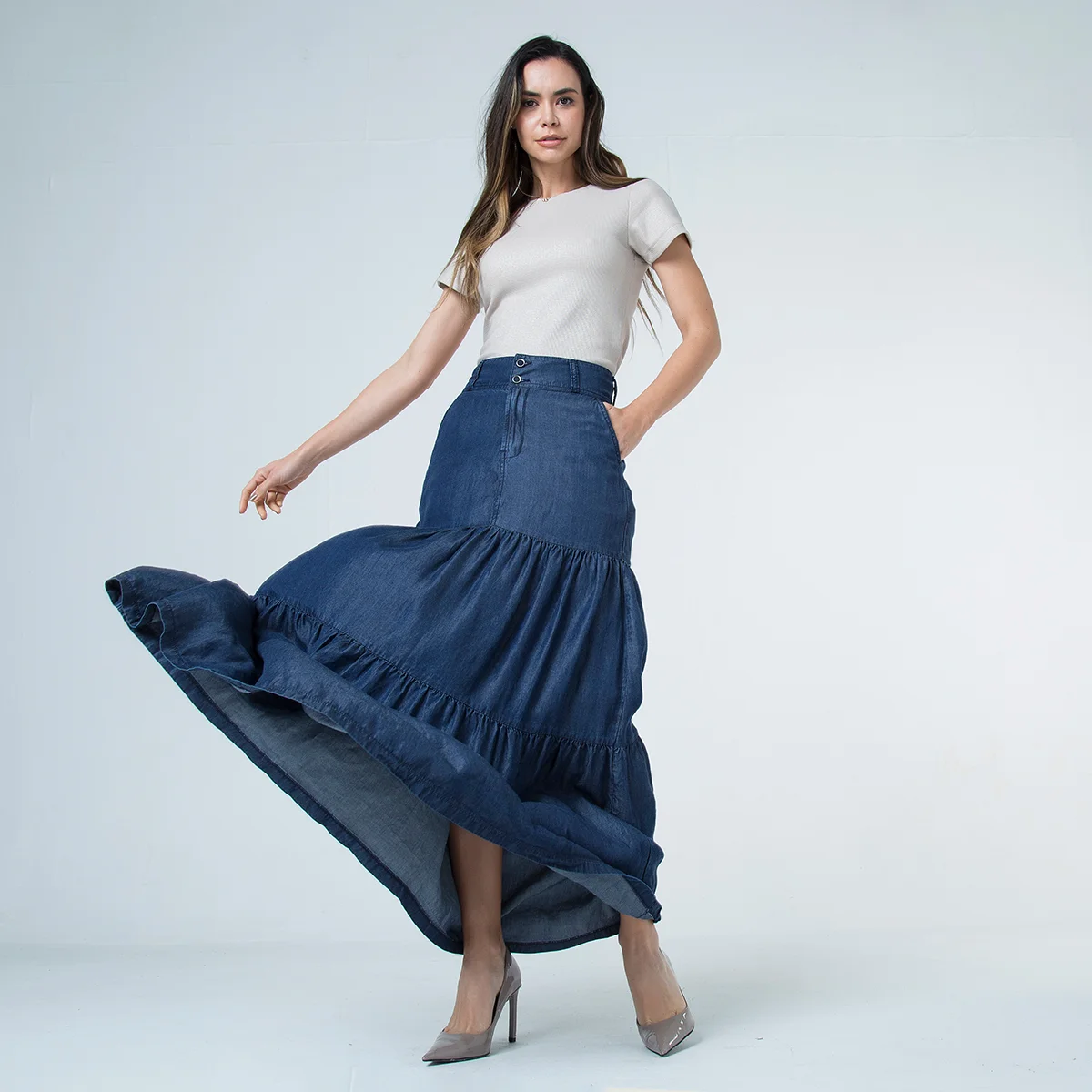 Falda Larga Denim Drk