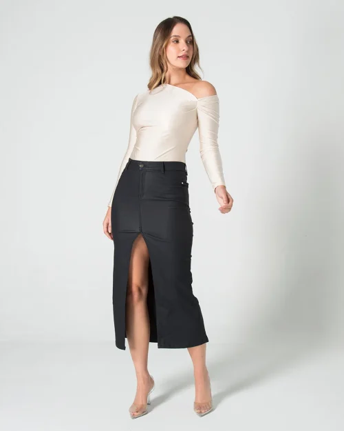 Falda Larga Denim Resinado Midi Start