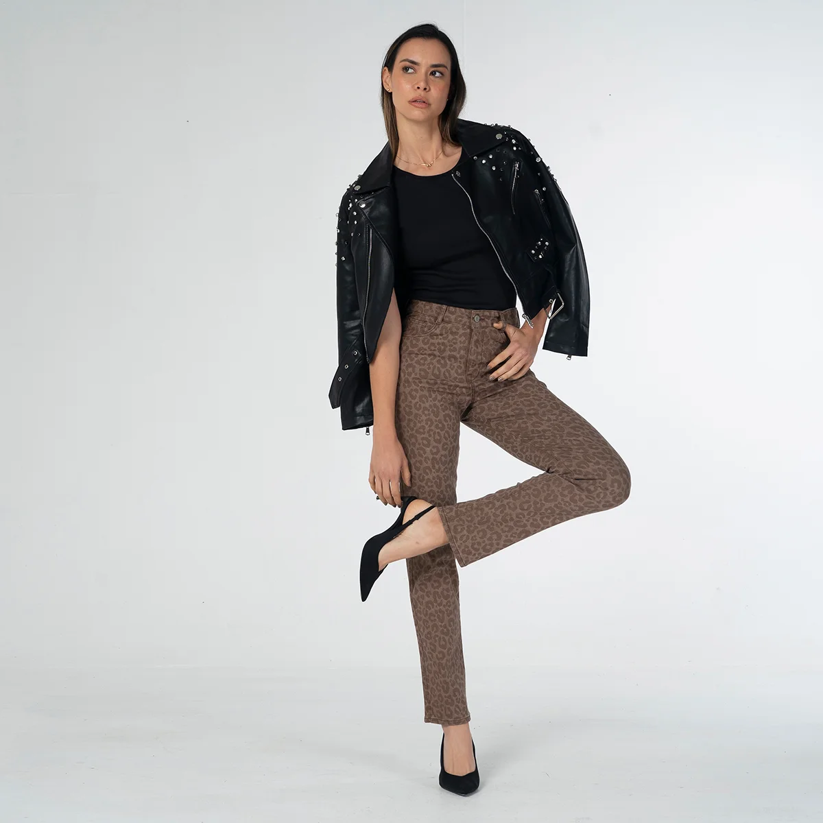 Jean Denim Slim Animal Print Pard