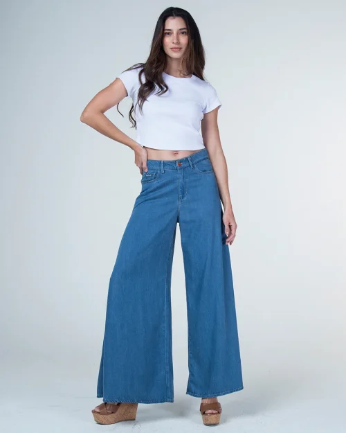 Pantalon Denim Palazzo Palazz