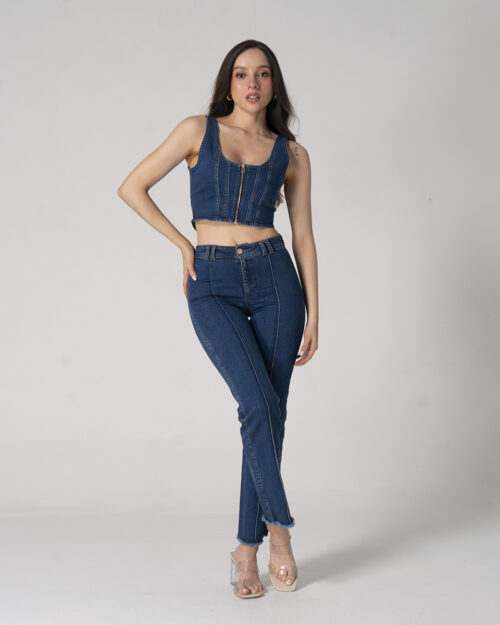Blusa Crop Top Denim Slim Fava