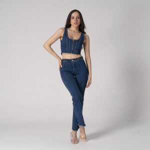 Blusa Crop Top Denim Slim Fava
