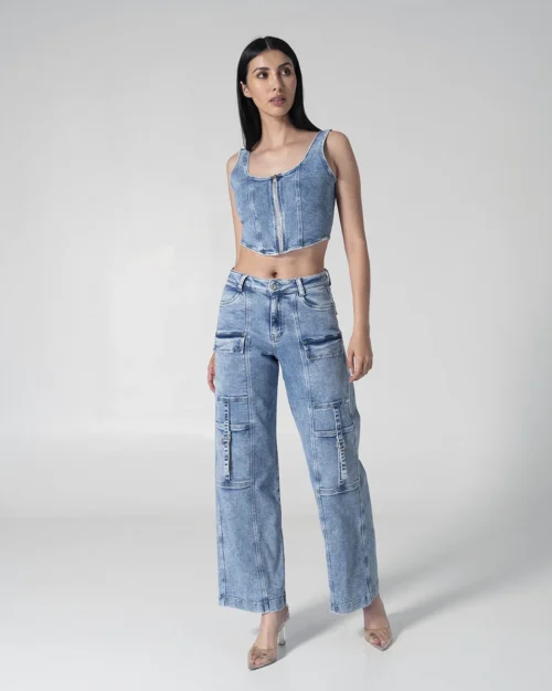 Crop Top Denim Slim Tribu