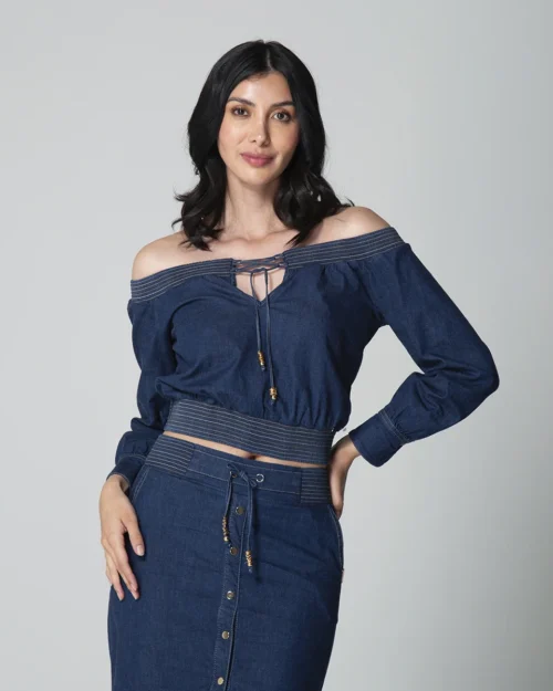 Blusa Denim Escote Bandeja Branigan