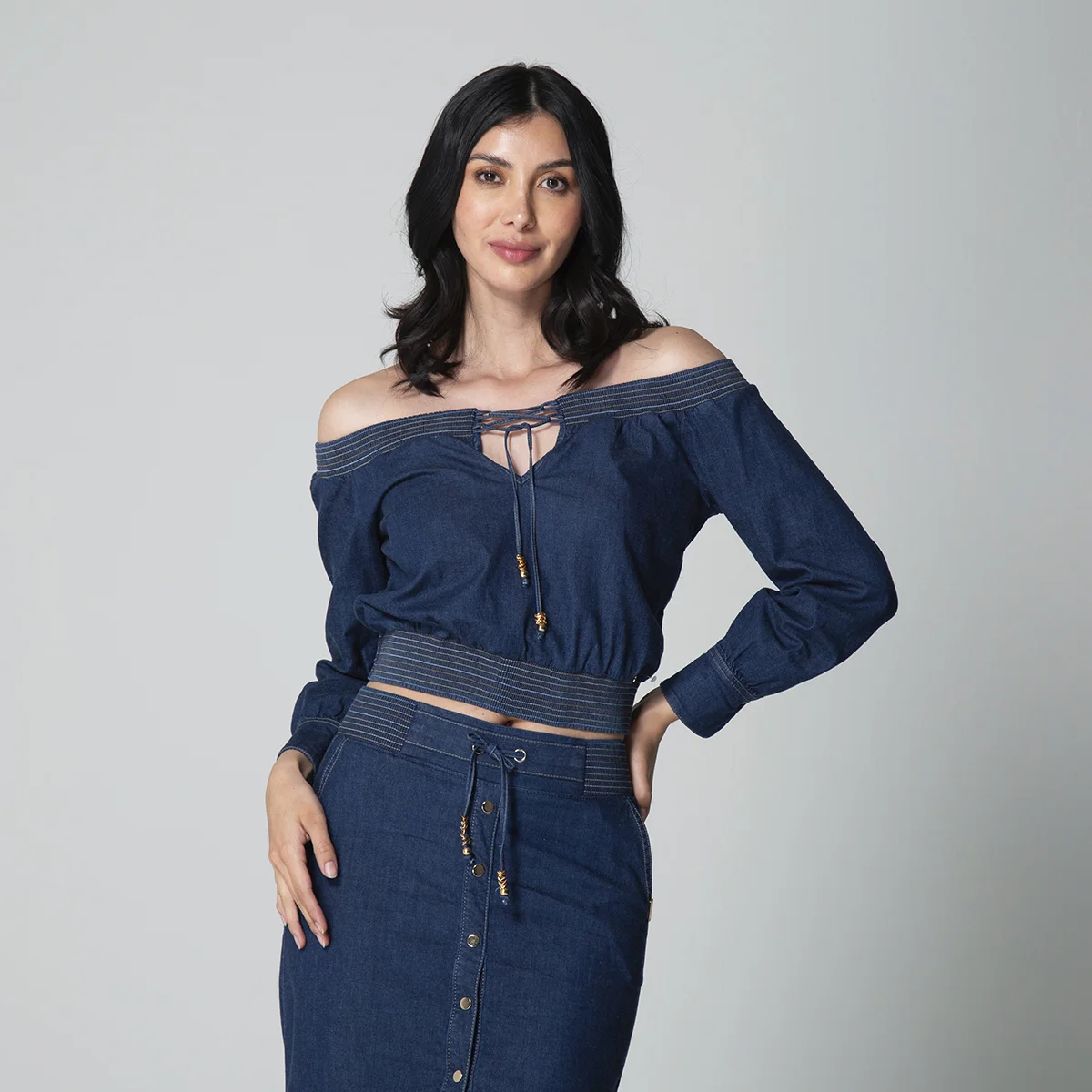 Blusa Denim Escote Bandeja Branigan