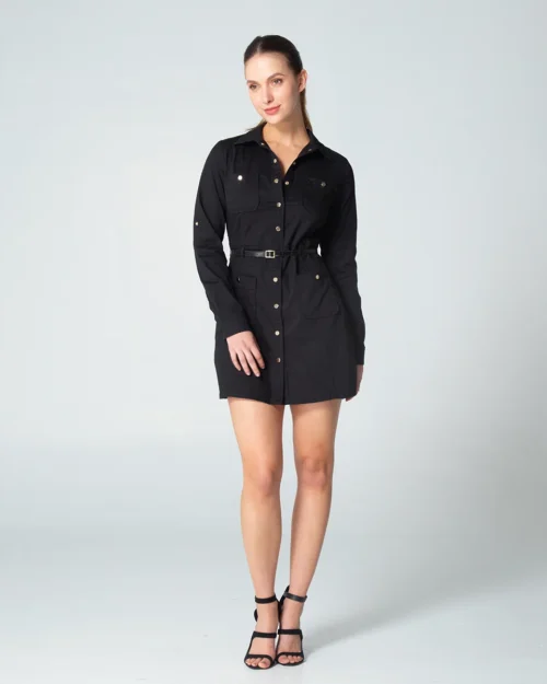 Vestido Dril Slim Manga Larga Pearl