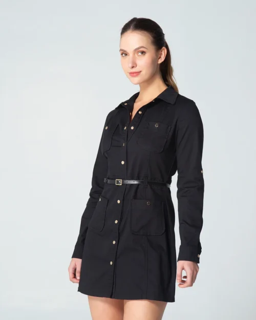 Vestido Dril Slim Manga Larga Pearl